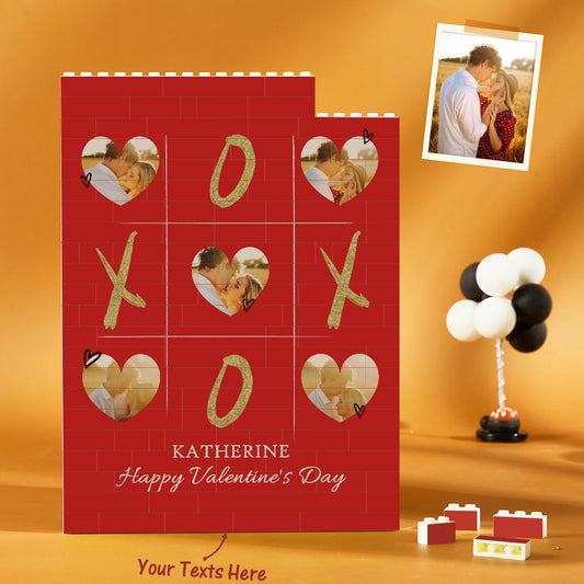 Personalised Building Block Photo Puzzle assembled – vertical interlocking photo bricks displaying a vibrant UV-printed personalised photograph, free-standing or wall-mountable keepsake gift