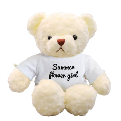 Collection of personalised teddy bear plush designs showing outfit variations — choose custom colours and prints for a unique birthday gift