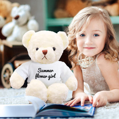 Close‑up of embroidered nose and bright safety eyes on a personalised teddy bear plush — soft 30cm custom stuffed animal gift