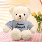 Detail of removable outfit and neat tailoring on a personalised teddy bear plush — perfect personalised gift for mum, dad or partner