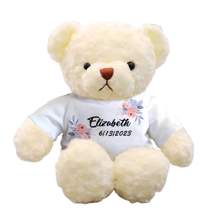 Personalised teddy bear showing custom photo print on chest – ideal personalised graduation keepsake or birthday gift