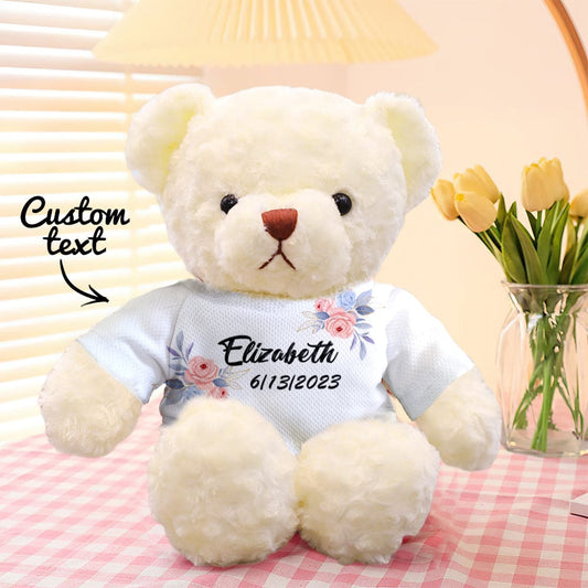 Personalised teddy bear with flowers, bright eyes and embroidered nose – custom plush gift for kids and graduates