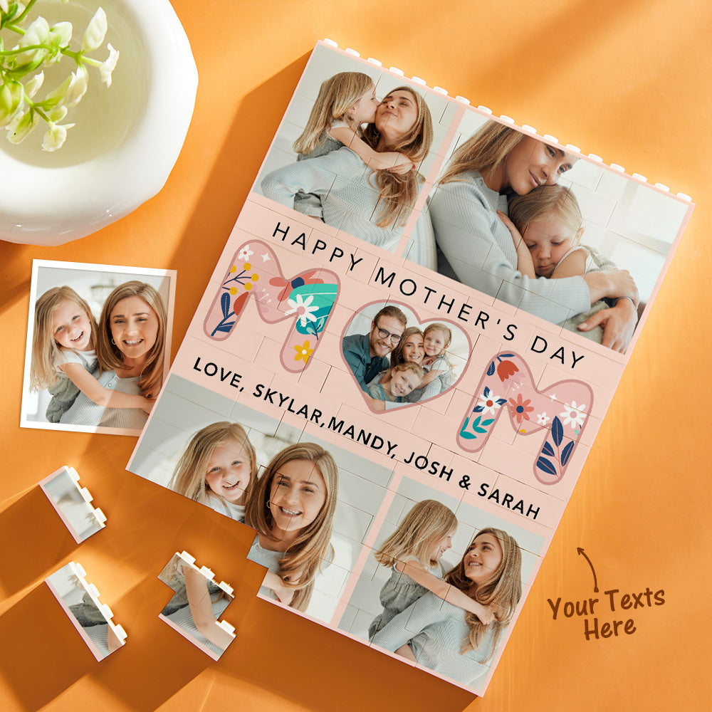 Large personalised vertical photo brick for Mum — freestanding interlocking photo block with vibrant UV print and wipeable finish, ideal Mother's Day gift
