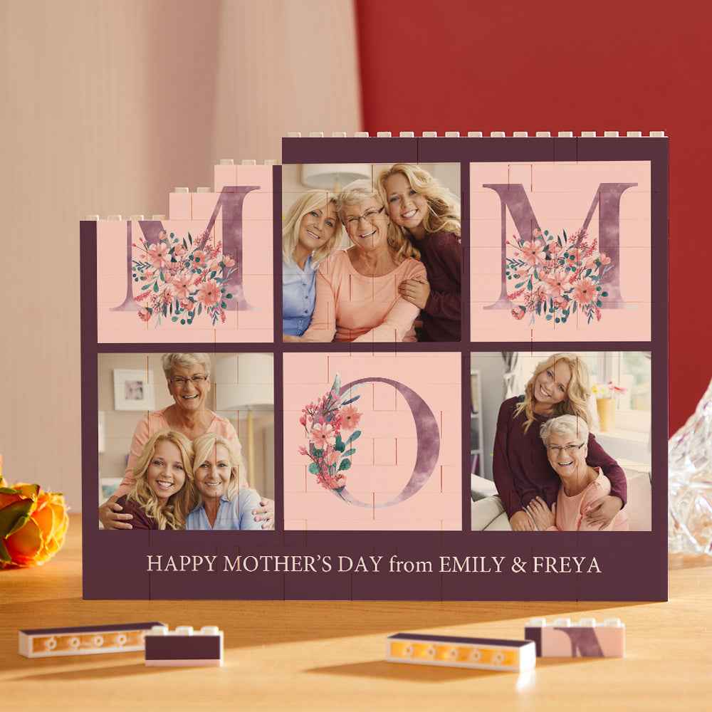 Custom Building Block Puzzle Horizontal Trio Photo Brick for Mom Happy Mother's Day