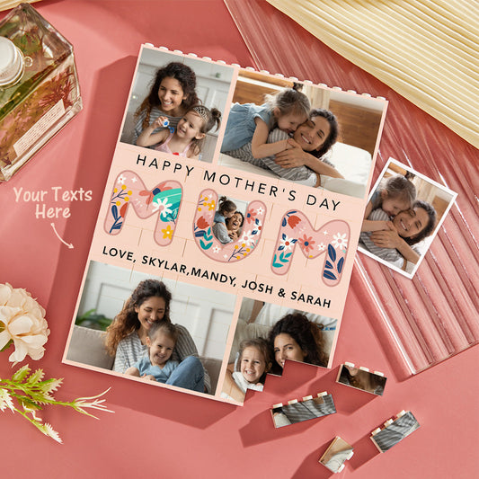 Close-up of UV digital print on personalised vertical photo brick showing sharp detail and durable wipeable finish — thoughtful Mother's Day present for Mum