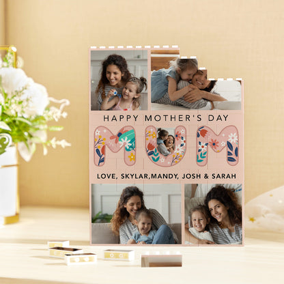Close-up of UV digital print on personalised vertical photo brick showing sharp detail and durable wipeable finish — thoughtful Mother's Day present for Mum