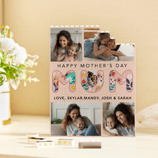 Close-up of UV digital print on personalised vertical photo brick showing sharp detail and durable wipeable finish — thoughtful Mother's Day present for Mum