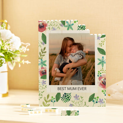 Custom Building Block Photo Puzzle – vertical photo bricks personalised with “Best Mum Ever”, vibrant UV print on durable plastic; free-standing or wall-mountable Mother’s Day gift for mum