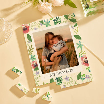 Custom Building Block Photo Puzzle close-up of interlocking vertical photo bricks showing tactile, re-assemblable building-block display with wipeable, high‑resolution UV print – ideal personalised gift