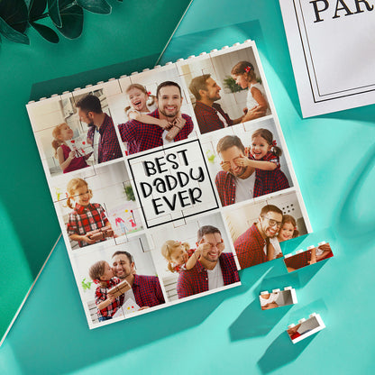 Large interlocking personalised photo building blocks assembled and dismantled - unique Father's Day keepsake and custom photo brick puzzle for Best Daddy Ever