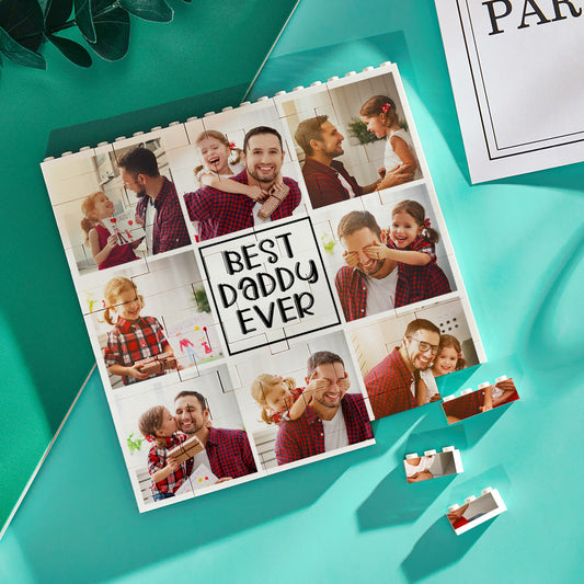 Large interlocking personalised photo building blocks assembled and dismantled - unique Father's Day keepsake and custom photo brick puzzle for Best Daddy Ever