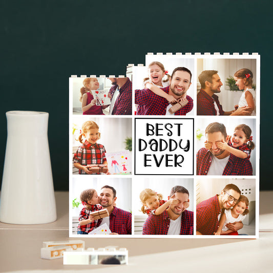 Large interlocking personalised photo building blocks assembled and dismantled - unique Father's Day keepsake and custom photo brick puzzle for Best Daddy Ever
