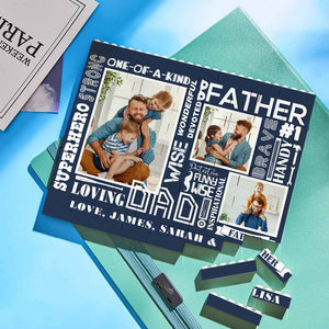 Custom Building Block Puzzle Horizontal Trio Photo Brick for Dad Happy Father's Day