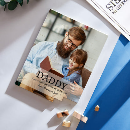 Close-up of a personalised photo block puzzle wall-mounted to show interlocking bricks and durable wipeable finish — ideal teacher gift or Mother's Day personalised photo brick