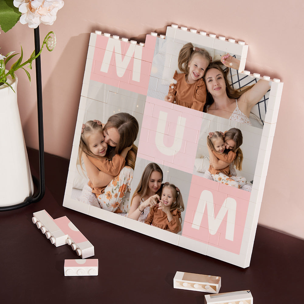 Personalised Photo Building Block Puzzle - Custom Square Brick Gift for Mum, Mother's Day Present
