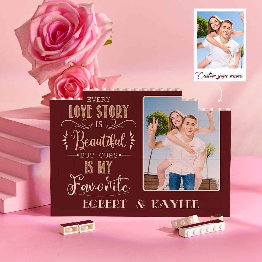 Custom Name Building Block Puzzle Horizontal Photo Brick Gift for Couple