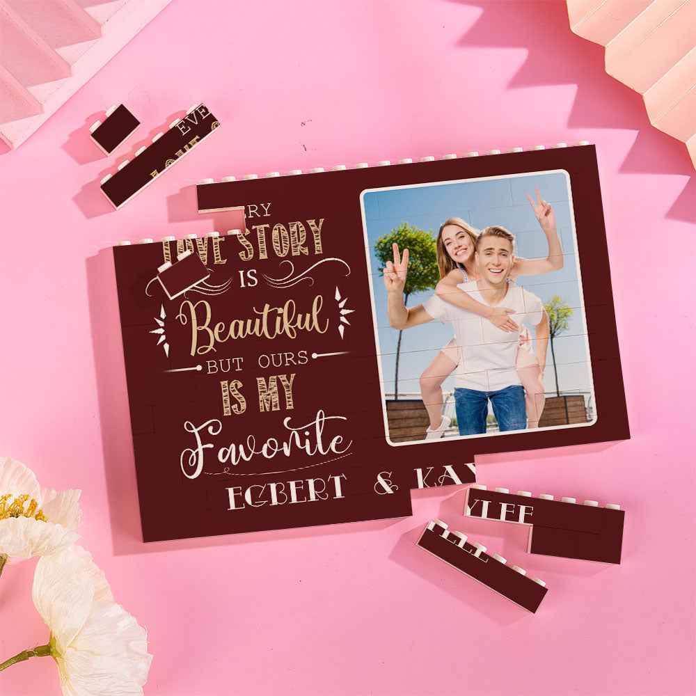 Custom Name Building Block Puzzle Horizontal Photo Brick Gift for Couple