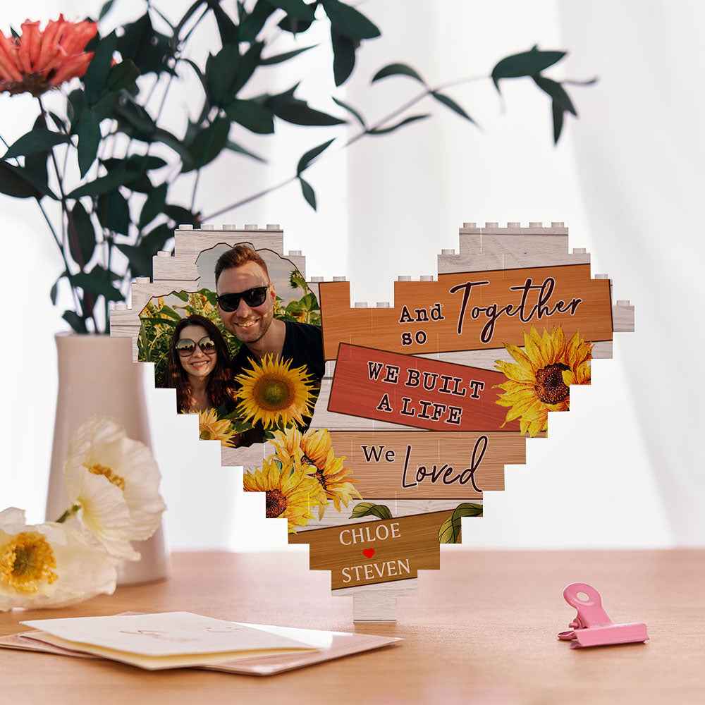 Custom Heart Shape Building Block Puzzle Photo Brick Gift for Couple