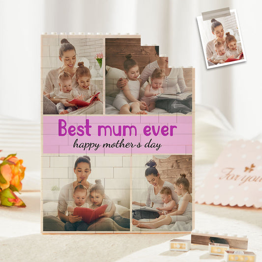 Personalised vertical photo building brick showing a full‑height portrait on interlocking puzzle bricks — custom photo puzzle block gift for Mother's Day, vibrant UV print, wall‑mounted or free‑standing keepsake