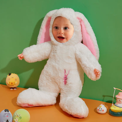 Custom personalised plush bunny with your photo face on a soft cuddly body – unique personalised gift for children, washable and child-safe