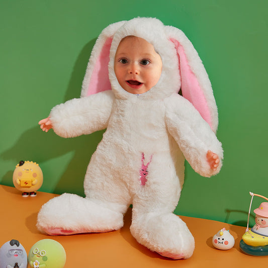 Custom personalised plush bunny with your photo face on a soft cuddly body – unique personalised gift for children, washable and child-safe