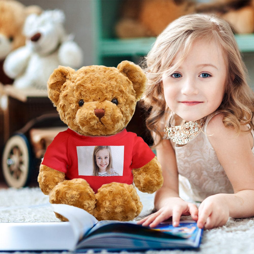 Personalised photo teddy bear presented gift-ready – custom photo bear keepsake ideal for her, him and children
