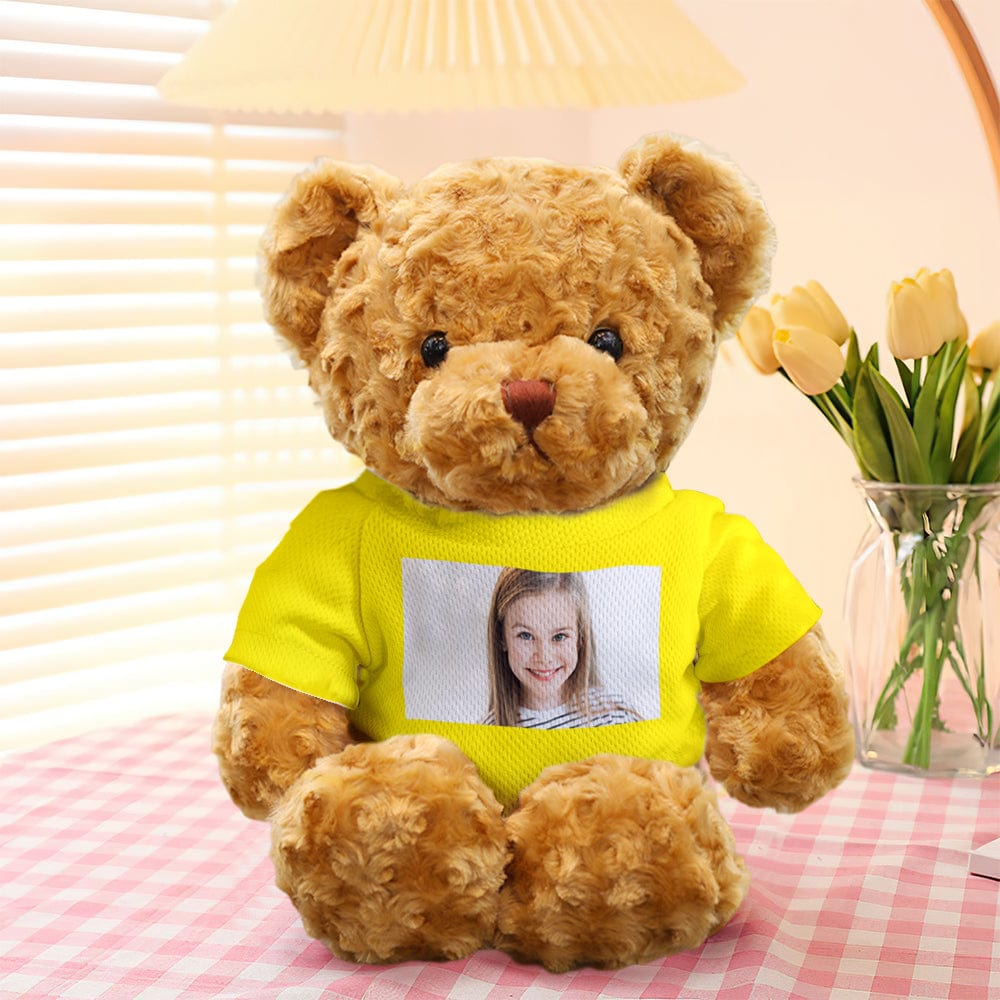 Detailed shot of embroidered nose and stuffing quality on the personalised photo teddy bear – custom keepsake craftsmanship