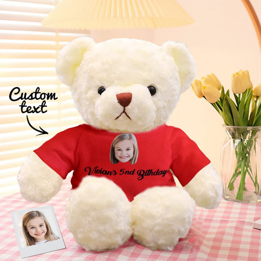 Front view of personalised teddy bear 11.81in (30cm) with bright eyes – ideal personalised photo keepsake
