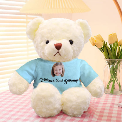 Personalised teddy bear in removable clothes, 11.81in plush keepsake perfect as a custom photo gift