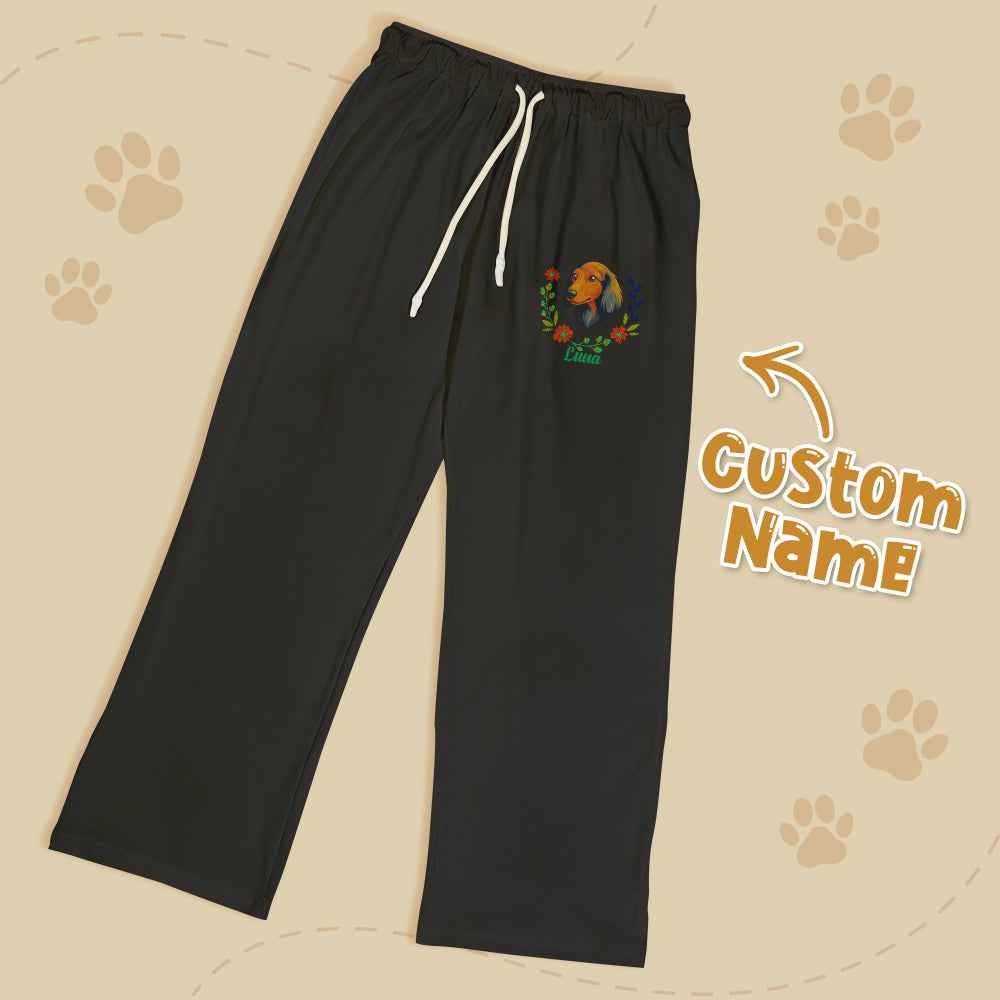 Personalized Pet Name Lounge Pants – Embroidered-Style Custom Sleepwear for Pet Lovers