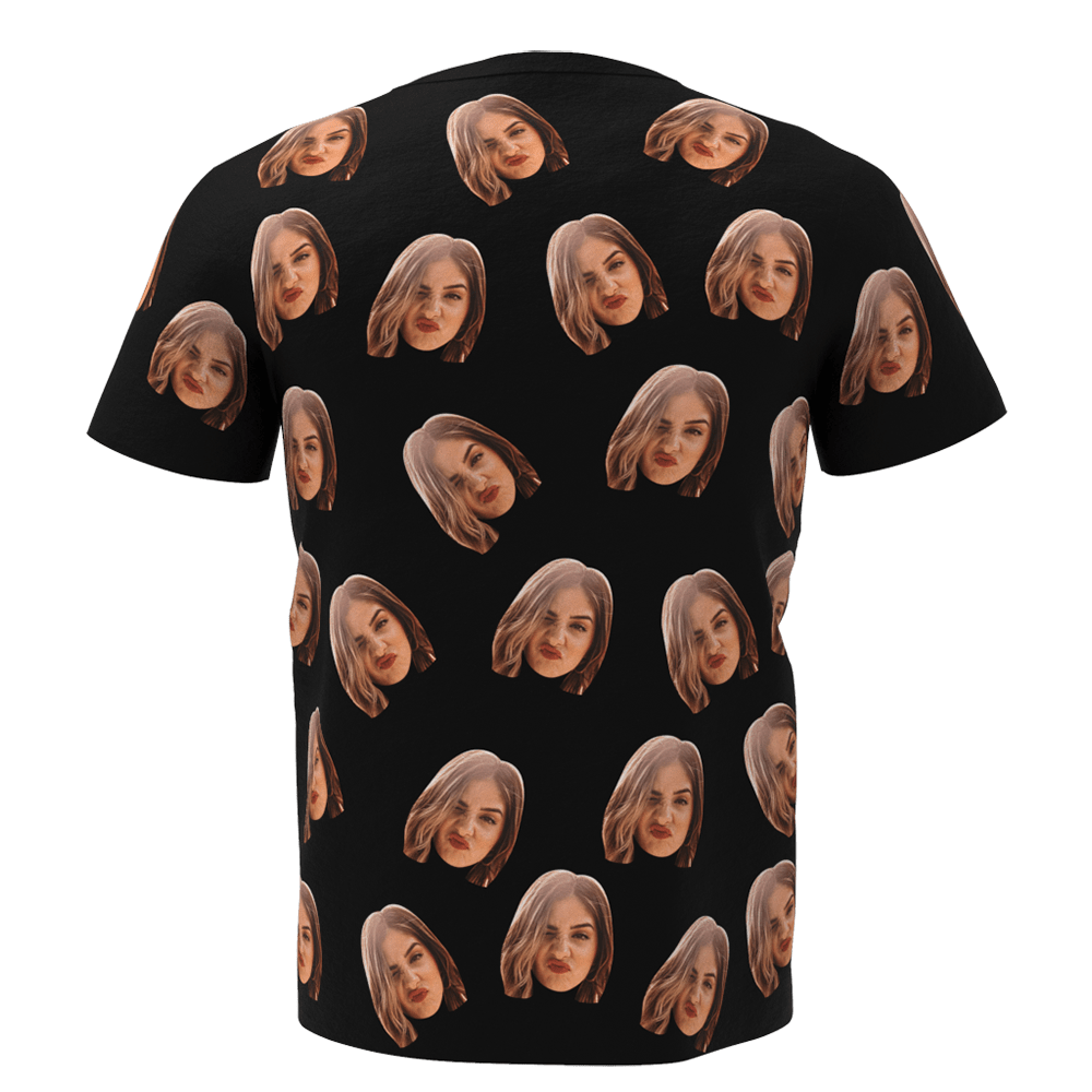 White Custom Face T-Shirt flat lay with personalised photo face print — personalised photo tee for him, lightweight and durable, ideal personalised gift for husband, dad or grandad.
