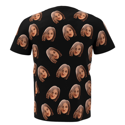 White Custom Face T-Shirt flat lay with personalised photo face print — personalised photo tee for him, lightweight and durable, ideal personalised gift for husband, dad or grandad.