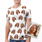 Custom face t-shirt sample showing a personalised photo face print — personalised photo tee for him with high-quality durable print, available in white or black, perfect gift for husband, dad or grandad.