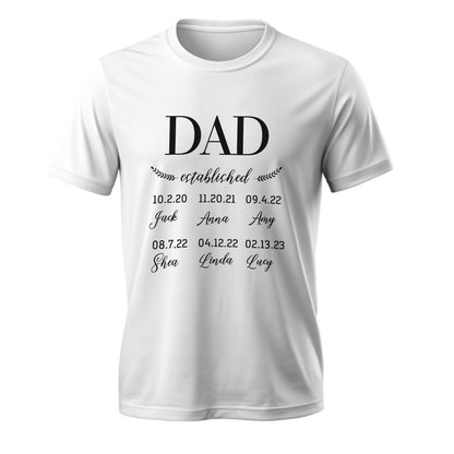 Detail of custom text option on personalised Daddy Established tee – add a name, date or short message to create a meaningful keepsake