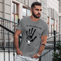 Fabric and print detail of custom Dad T-shirt showing quality cotton and engraved-style handprint — great Thanksgiving gift or keepsake for grandads