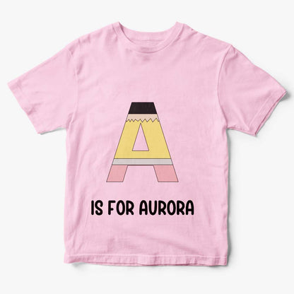 Hanging personalised back to school tee showing clean pencil motif and name customisation — ideal gifts for kids and classmates