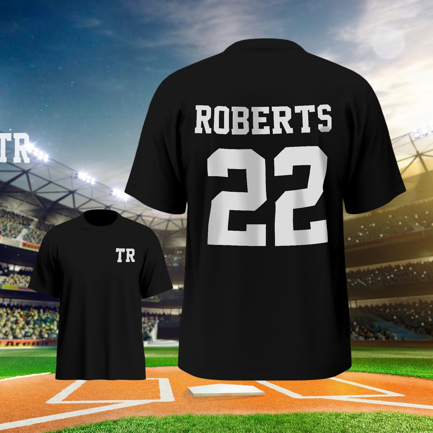 Personalised football name & number sports T-shirt front view — soft milk fibre kids tee, ideal back-to-school gift with custom name and number