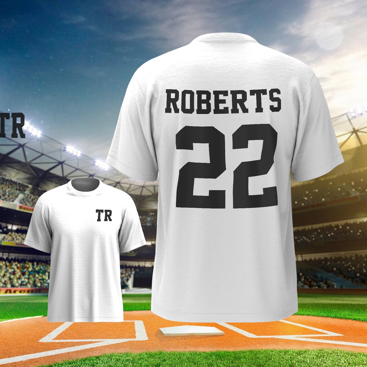 Close-up of high-quality custom print on personalised football T-shirt — crisp name and long-lasting number on milk fibre fabric