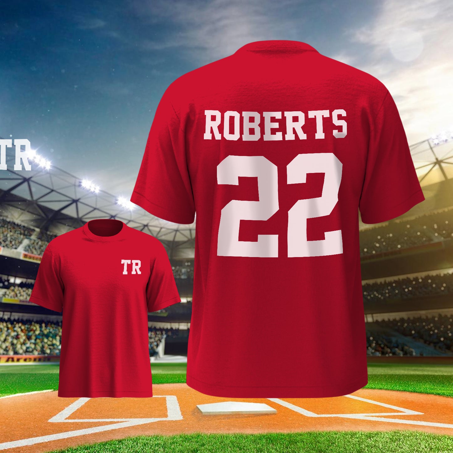 Flat-lay of personalised football name & number sports T-shirt highlighting breathable milk fibre material and neat stitching