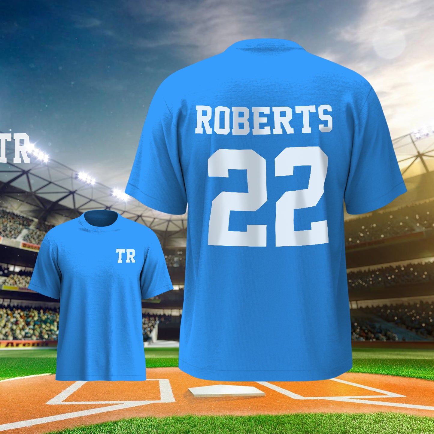 Folded personalised football T-shirt showing soft milk fibre texture and clean print of name and number