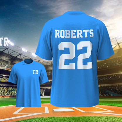 Folded personalised football T-shirt showing soft milk fibre texture and clean print of name and number