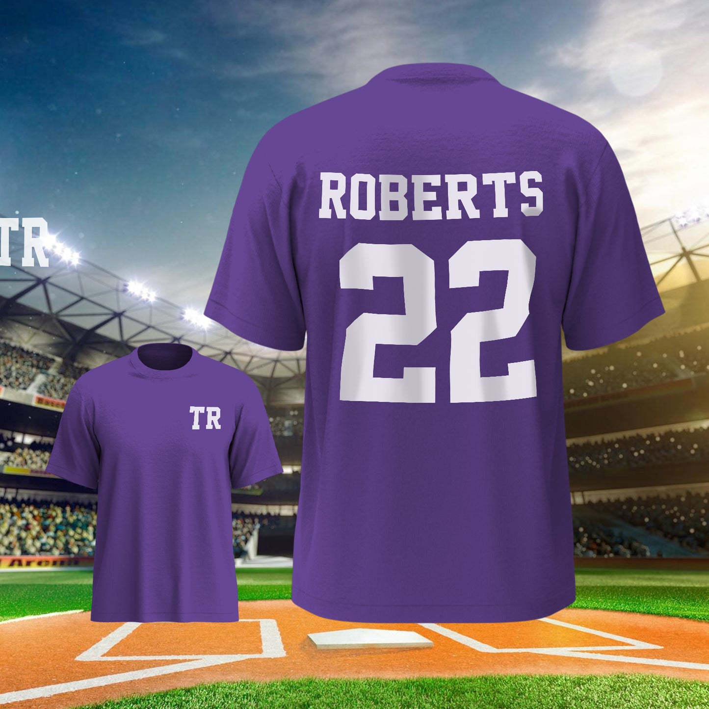 Customisation instructions graphic for personalised football name & number T-shirt — where to enter name and number at checkout