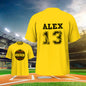 Size and fit example of personalised baseball tee on a child model