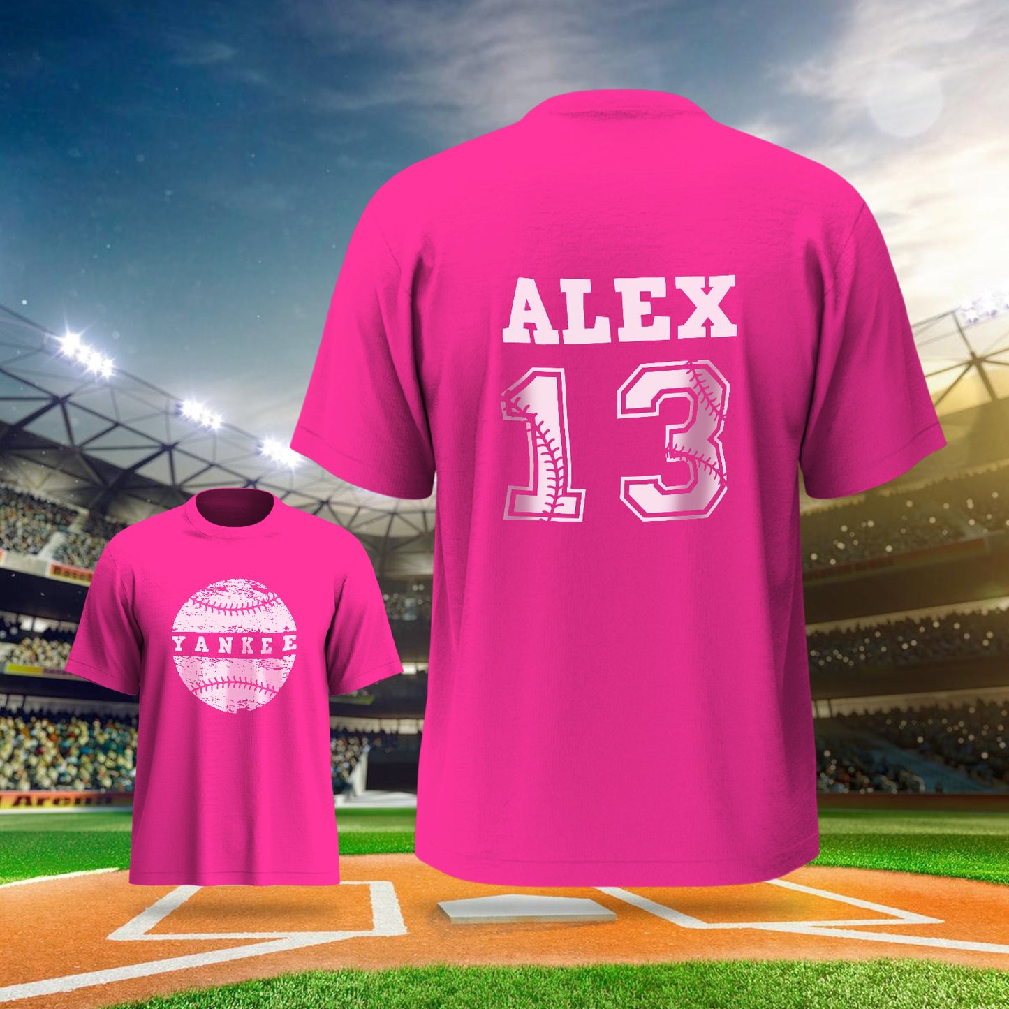 Personalised graduation gift option — baseball T-shirt with customised name and number