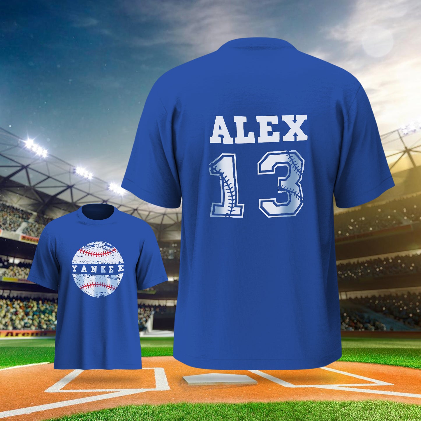 Folded personalised baseball T-shirt ready for gifting with crisp print finish