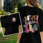 Flat-lay close-up of 'In My Teacher Era' print with custom name on soft polyester fabric – personalised teacher tee