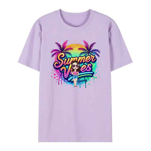 Personalized Cartoon Summer Vibes T-shirt with Name T-shirt Holiday Gift for Her