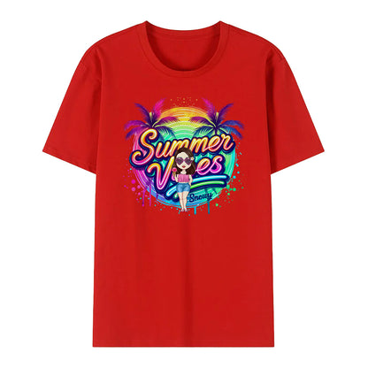 Personalised Cartoon Summer Vibes Name T-Shirt | Holiday Gift for Her