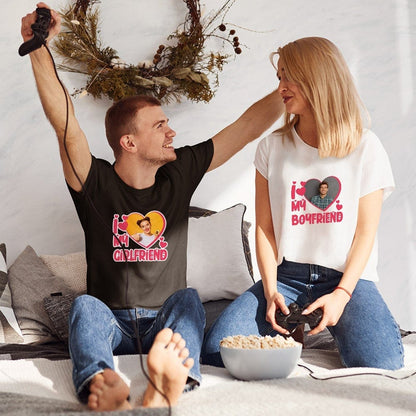 Close‑up of the 'If Lost' personalised print on a name‑printed Valentine’s matching couples shirt — detail of customised text