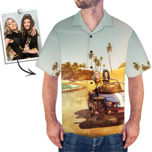 Personalised Face Hawaiian Shirt front view – men's all-over print beach shirt with custom face design, vibrant colours, classic lapel